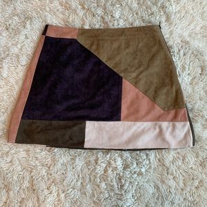 Faux suede mod patchwork mini skirt